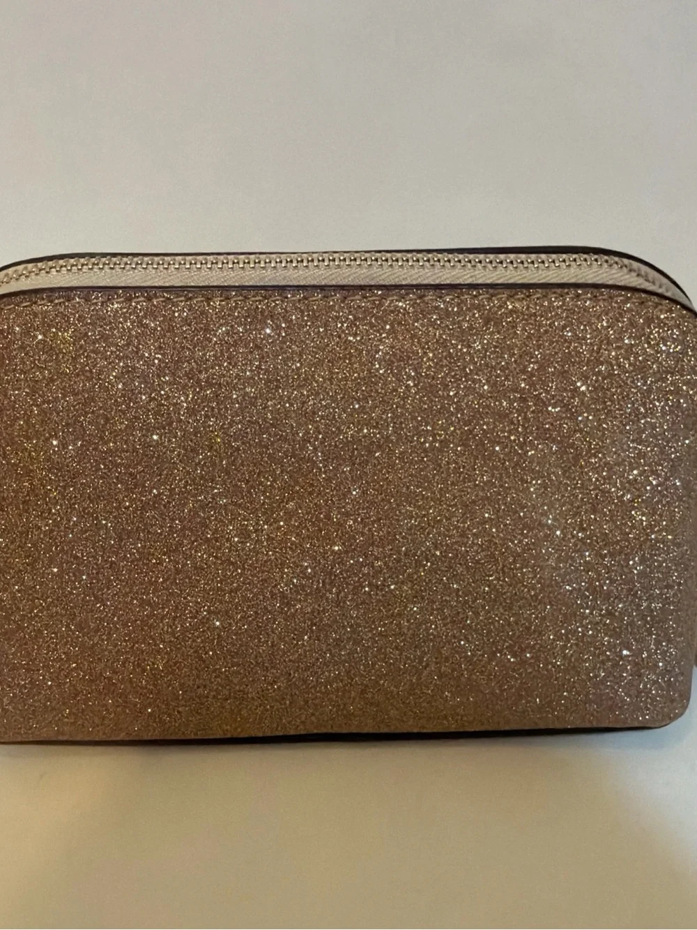 kate spade Glitter Zip Cosmetic Pouch in Gold Travel essential